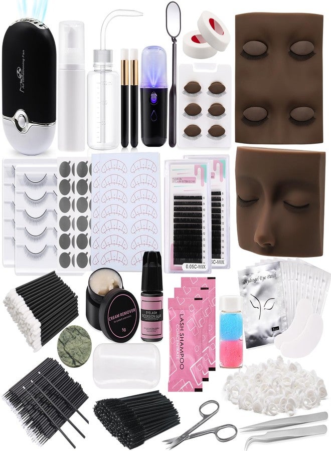 بريتي ميموري مجموعة بريتي ميموري لتطويل الرموش للمبتدئين، 343 قطعة، تتضمن كل ما يلزم: رأسين للتدريب، بخاخ للوجه، ملقط، غراء، مروحة USB للتدريب، أسود - Image 1